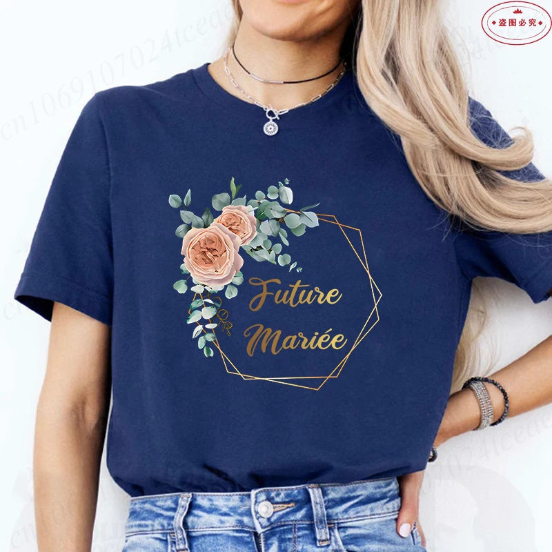 Team Bride Tshirt Bachelorette Bridal Wreath Wedding Party T-Shirts Evjf Future Bride Tees French Woman Single Farewell Tops
