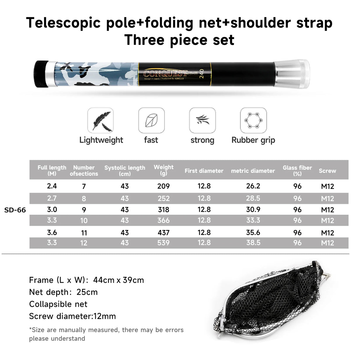 SANLIKE Folding Fishing Net Telescopic Handle with Adapter Fishing Net Set Rubber Coated Landing Net Catch Release Fishing Tools