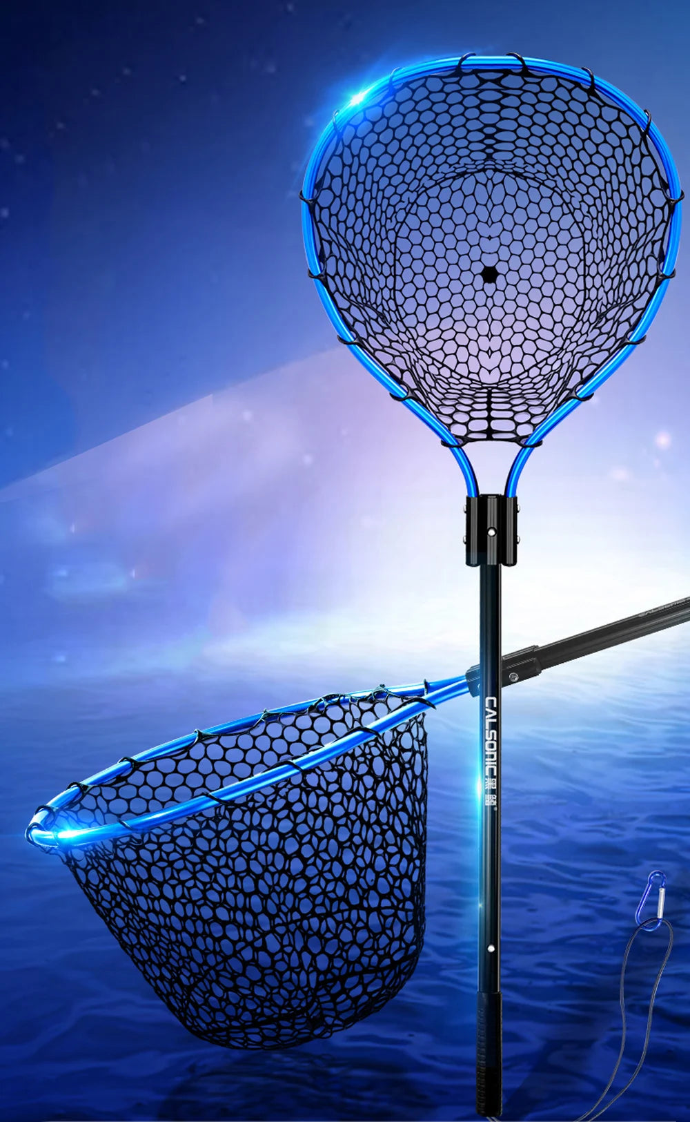Foldable Fishing Landing Net with Long Handle for Bass Crappie Boat Saltwater Freshwater Quick Dry Rubber Mesh for Big Fish