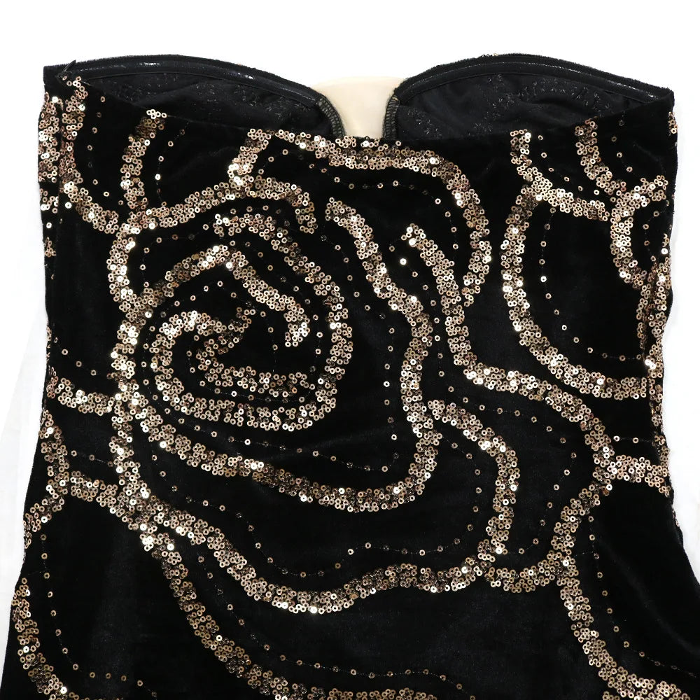 XTOCEAN Floral Sequined Strapless Maxi Dresses for Women Sleeveless Off the Shoulder Sexy Birthday Party Evening Long Dress 2025