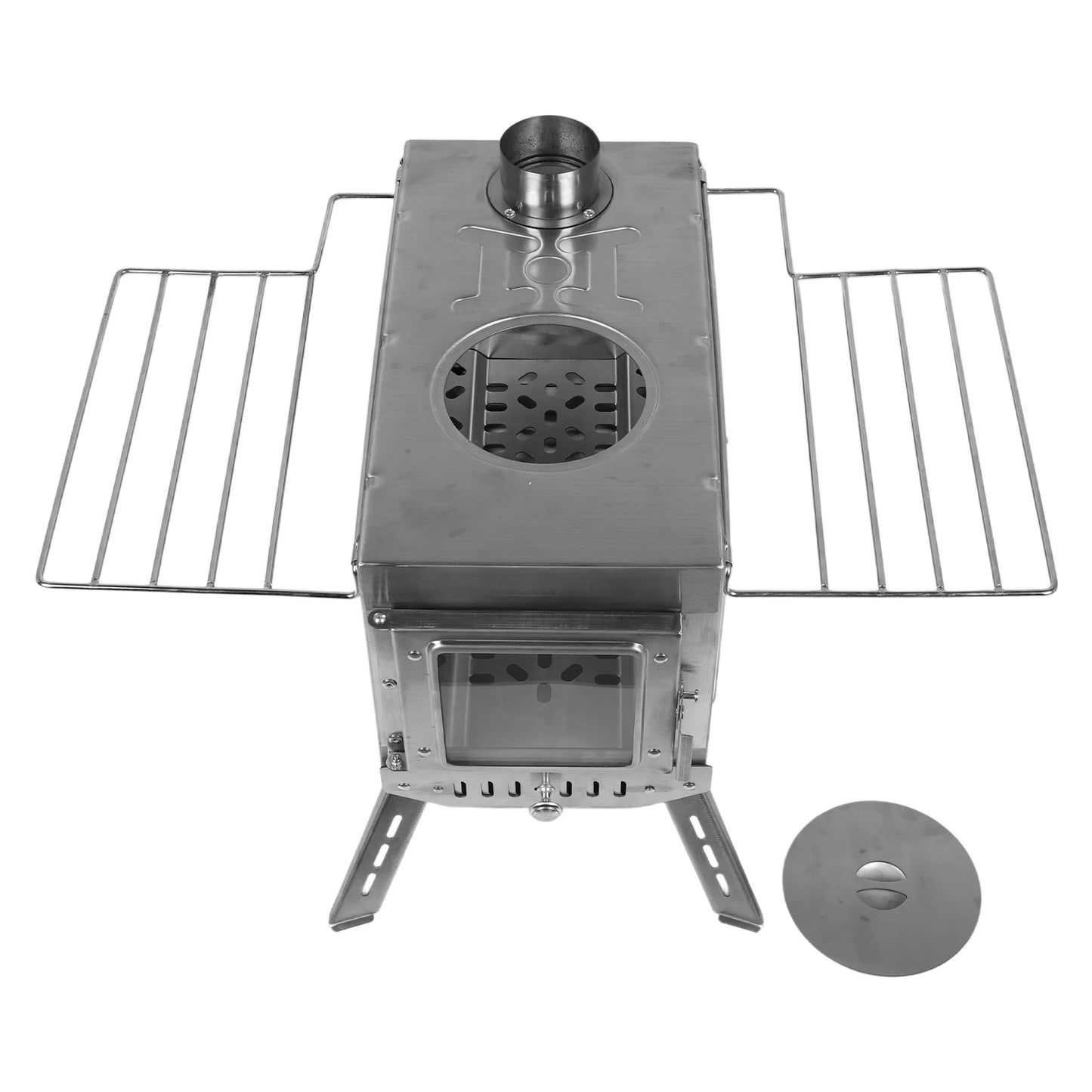 Stainless Steel Smokeless Fireplace Secondary Burning Wood Stove Camping Tent Stove with Chimney Pipes & Gloves with 5 Pipes for