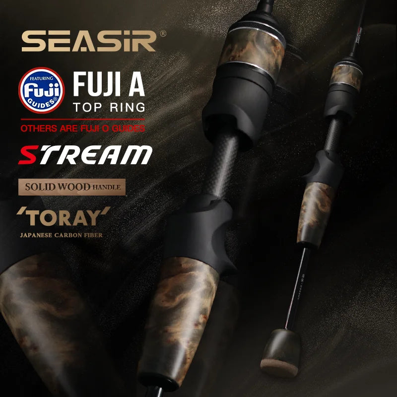 Seasir Stream Spining Baitcasting Fihsing Rods Ultralight Carbon Solid Wood Handle  Fuji A+O 40T Carbon Cloth  Lure Weight 1-10g