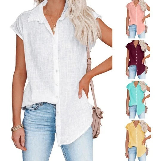 Summer Solid Cotton Linen Shirt Women's Clothing Casual Short Sleeve Tops Tee Ladies T-Shirts Blusas Thin Loose T Shirt Woman