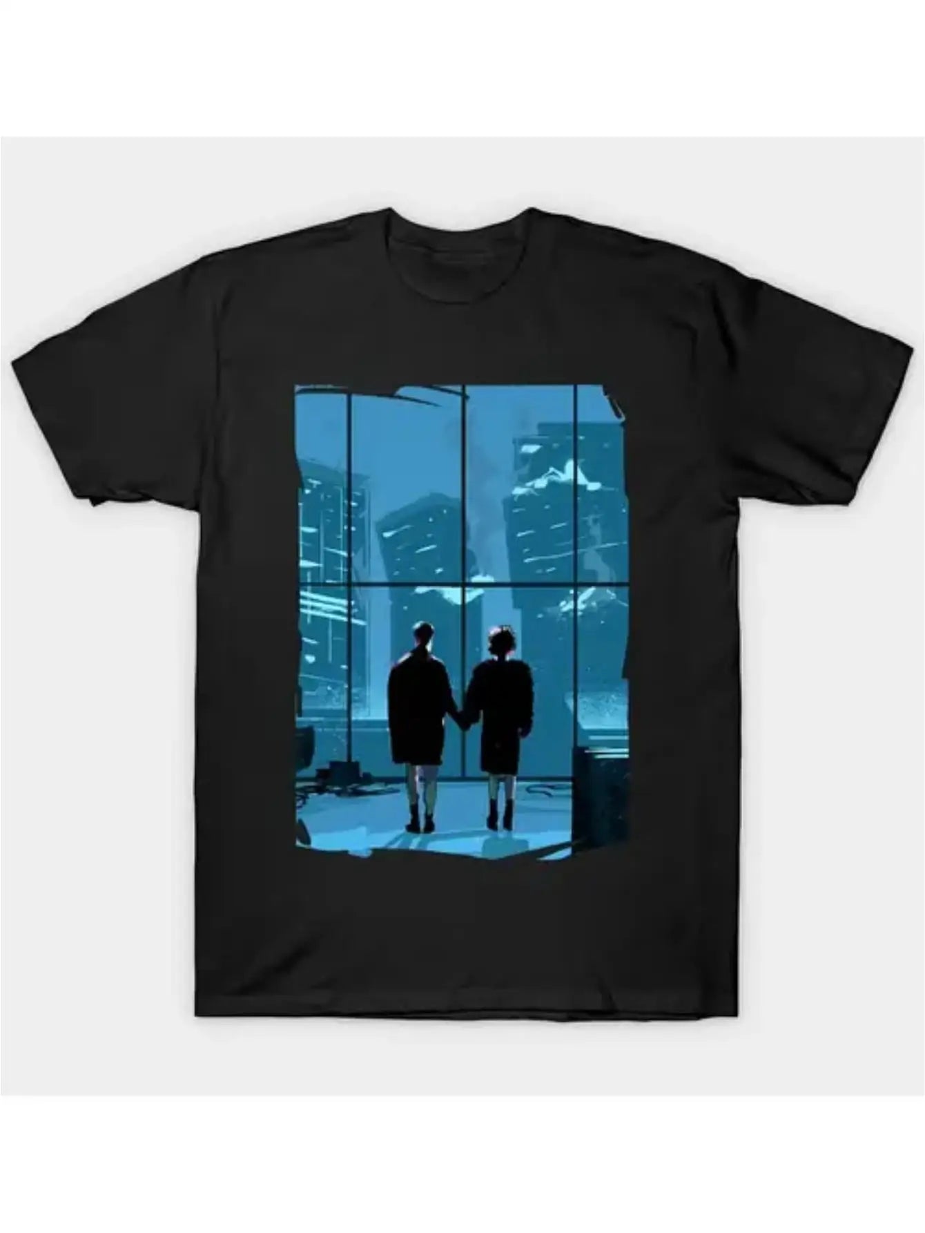 Fight Club Last Scene T Shirt 220g Heavyweight Cotton Men's Graphic Tee with Iconic Movie Silhouette Print Black Casual Short