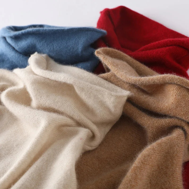 100%Merino Pure Wool Sweater Women's AutumnWinter Long Sleeve High Neck Pullover Warm High Quality Solid Color Basic Knit Jumper