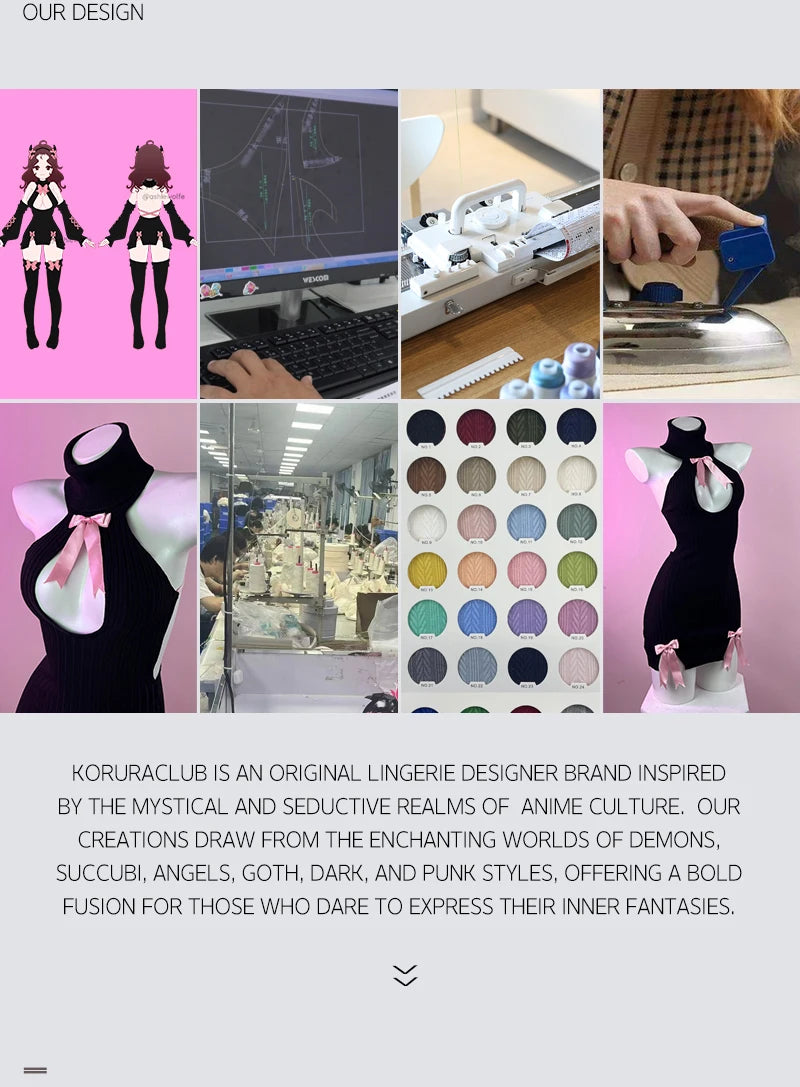 KORURACLUB autumn and winter Bowknot Sexy Black Knitted dress stockings Pink straps Backless Soft girl Turtleneck sweater