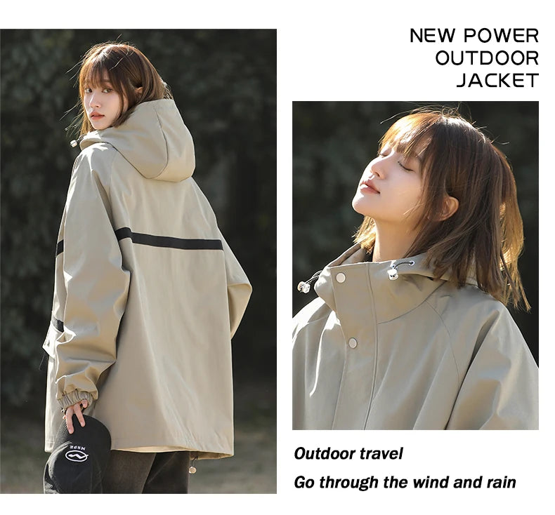 Women's Waterproof Hiking Jacket Windproof Running Coat Outdoor Camping Fishing Trekking Hunting Coat Fashion Hooded Windbreaker