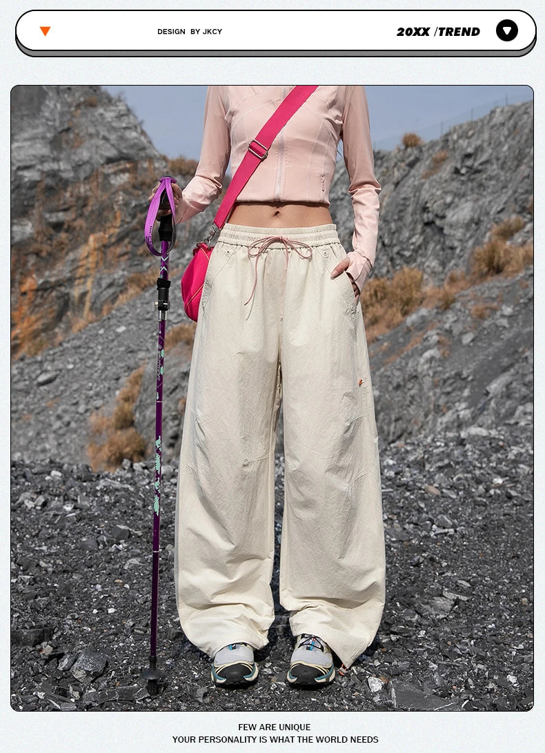 Women's Outdoor Drawstring Pants Spring Summer Trendy Mountaineering Waterproof  Casual Pants Women Paratrooper Jogging Pants