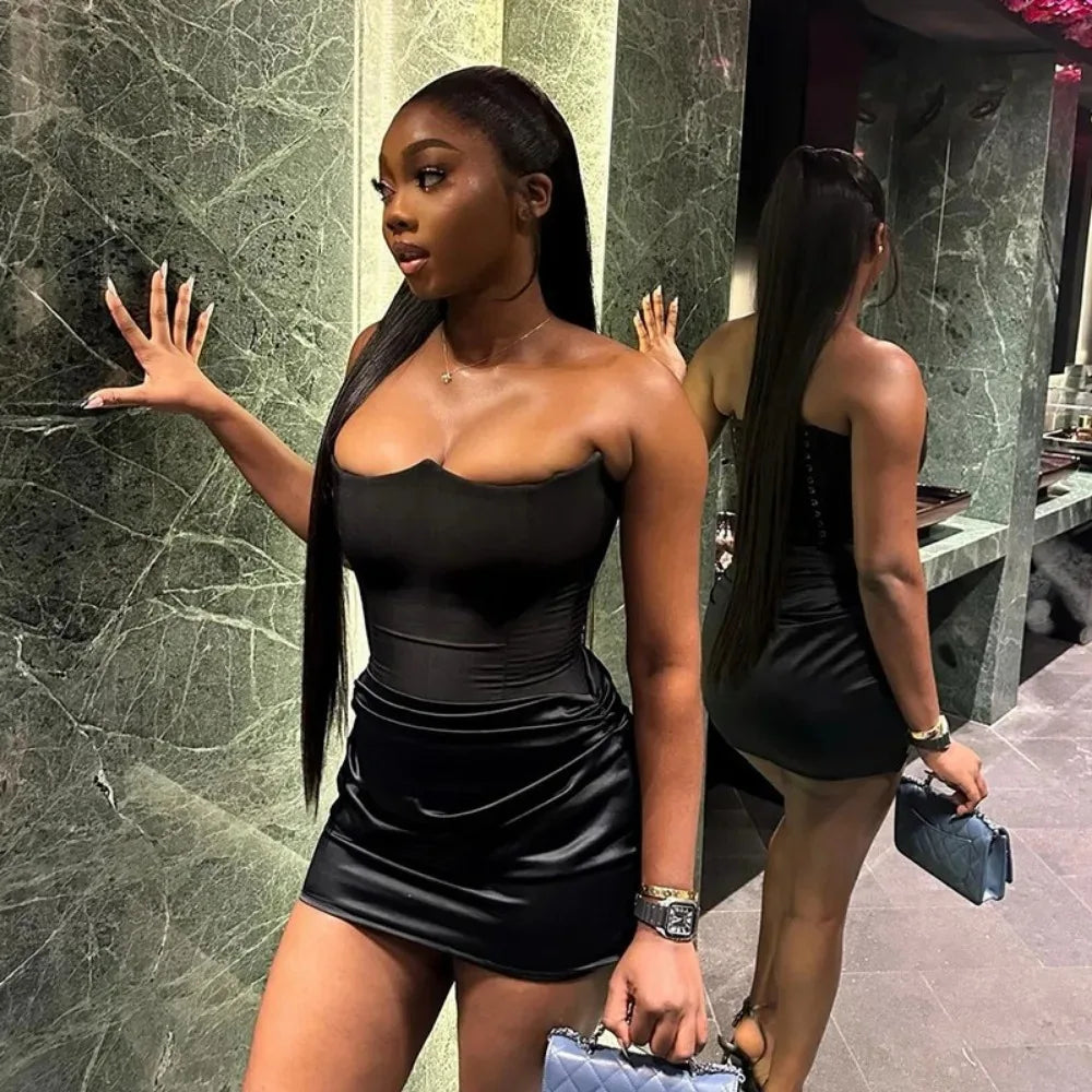 Women Summer Black Sexy Finish Bodycon Corset Tube Dresses Women Off Shoulder Sleeveless Party Club Dress Fashion Vestidos