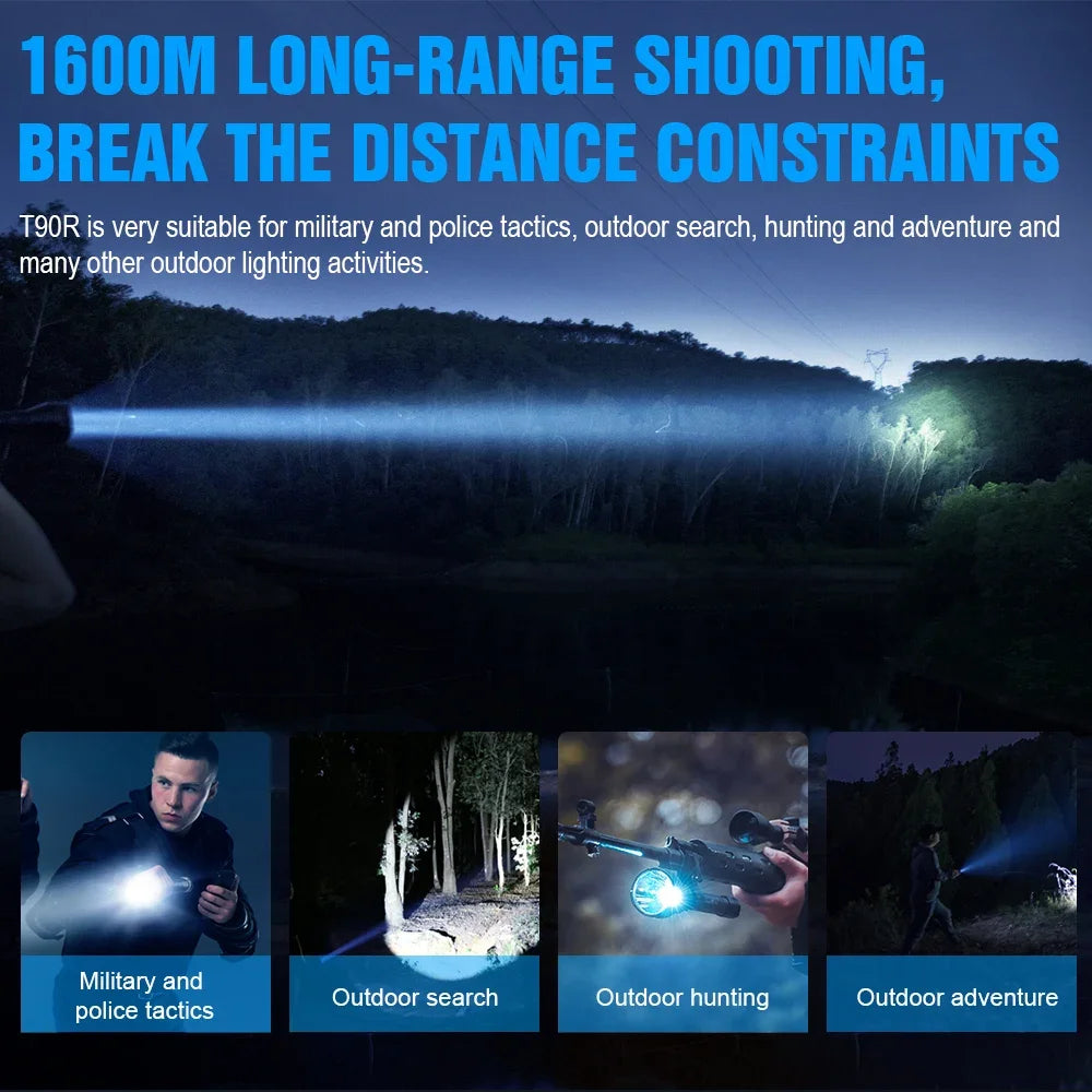 TrustFire T90R Kit High Power 4800 Lumens LED Hunting Flashlight, 1600 Meters Long Range Rechargeable Tactical Flashlight