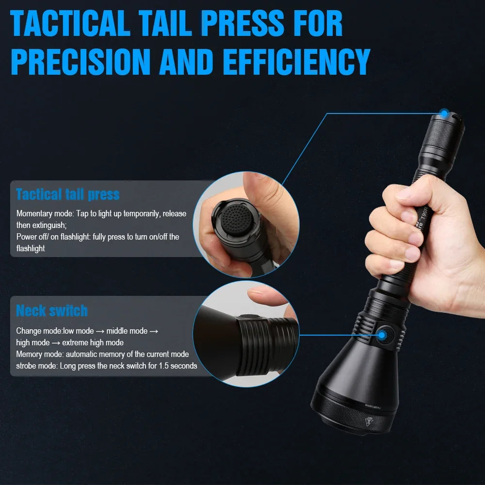 TrustFire T90R Kit High Power 4800 Lumens LED Hunting Flashlight, 1600 Meters Long Range Rechargeable Tactical Flashlight