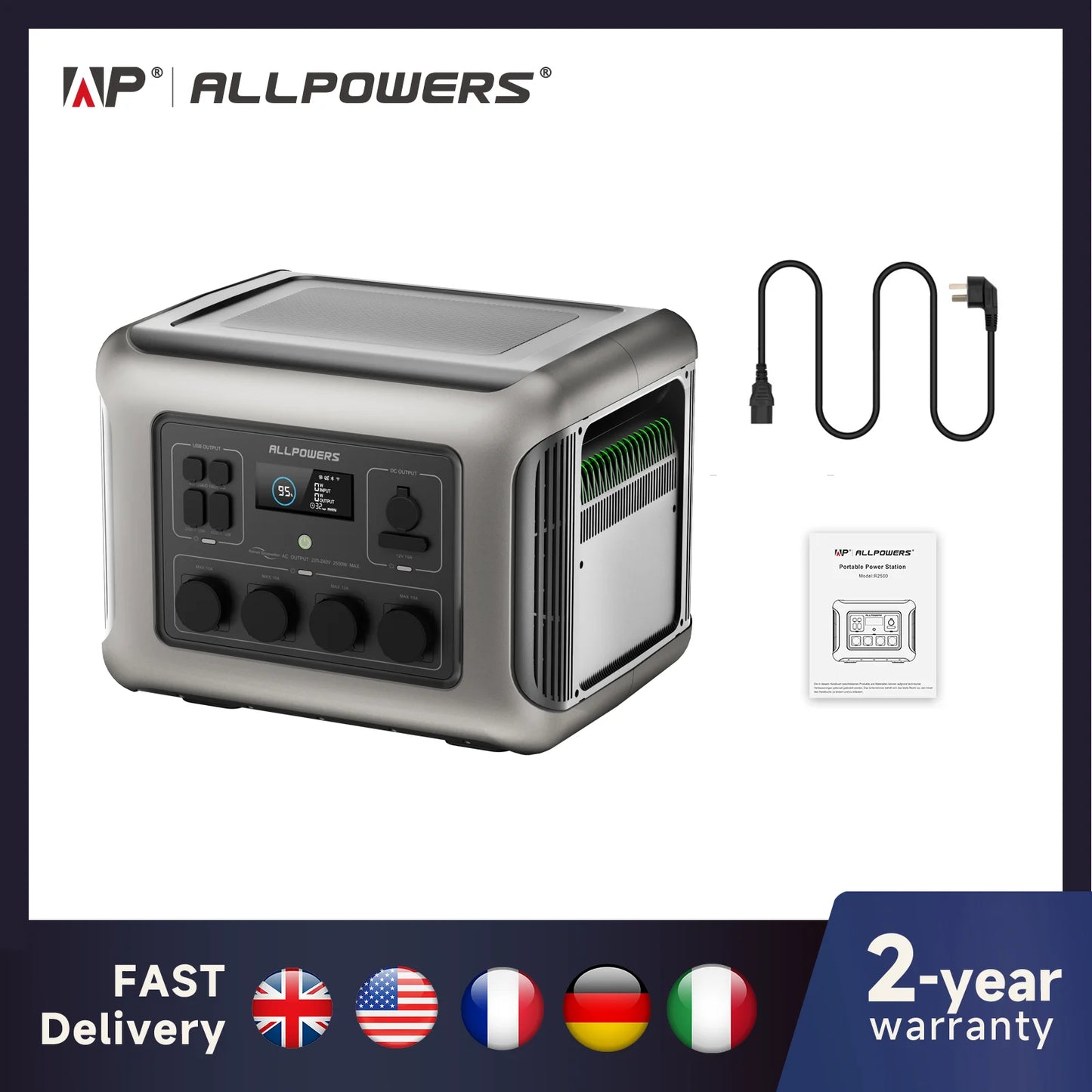 ALLPOWERS R2500 Portable Power Station 2016Wh Expandable to 20kWh LFP Battery 2500W Emergency Household / Outdoor Power Supply