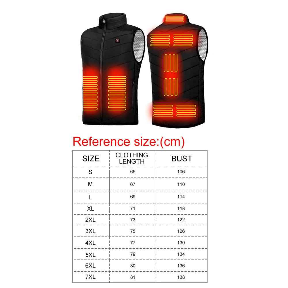 Unisex Electric Heated Vest 9 Heating Areas Heated Vest Coat Washable Lightweight with Zip USB Charging for Winter Sports Hiking