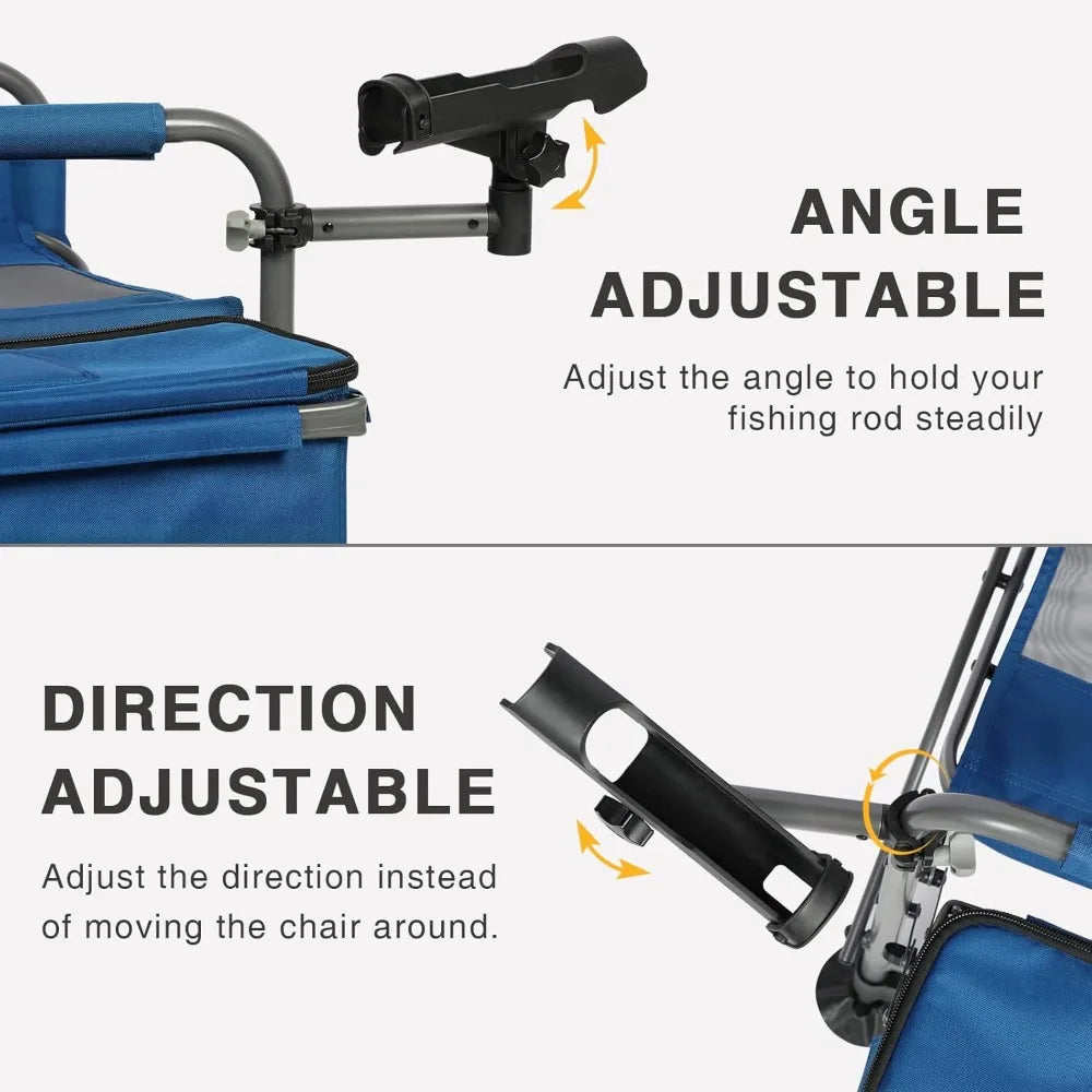 Fishing chair with pole holder and cooler, adjustable feet, net back folding camping chair with shoulder strap, supports 350 LBS