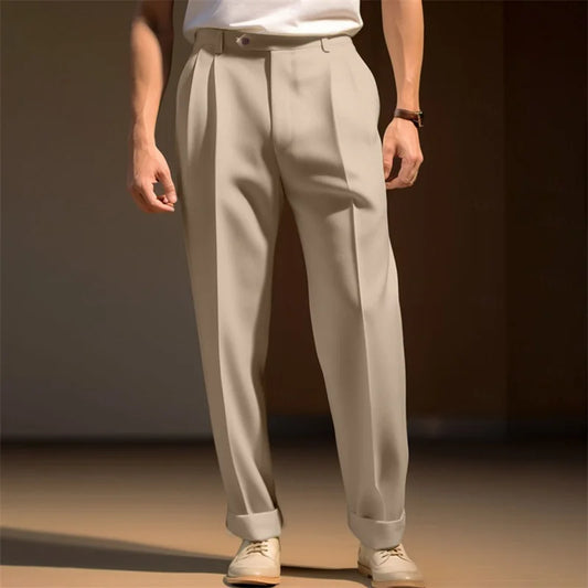 Men s  Fit Dress Pants Solid Color Flat Front Trousers Classic Business Casual Suit Pants Modern Formal Wear Hemmed Bottoms