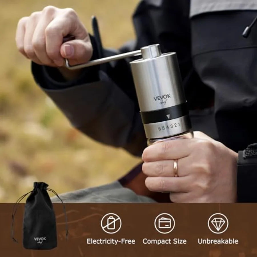 Manual Coffee Grinder Stainless Steel Burr Grinder with 6 External Adjustable Settings for Home and Camping Use Vintage Hand Cr