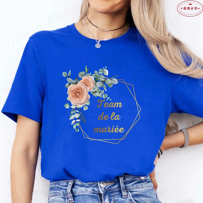 Team Bride Tshirt Bachelorette Bridal Wreath Wedding Party T-Shirts Evjf Future Bride Tees French Woman Single Farewell Tops