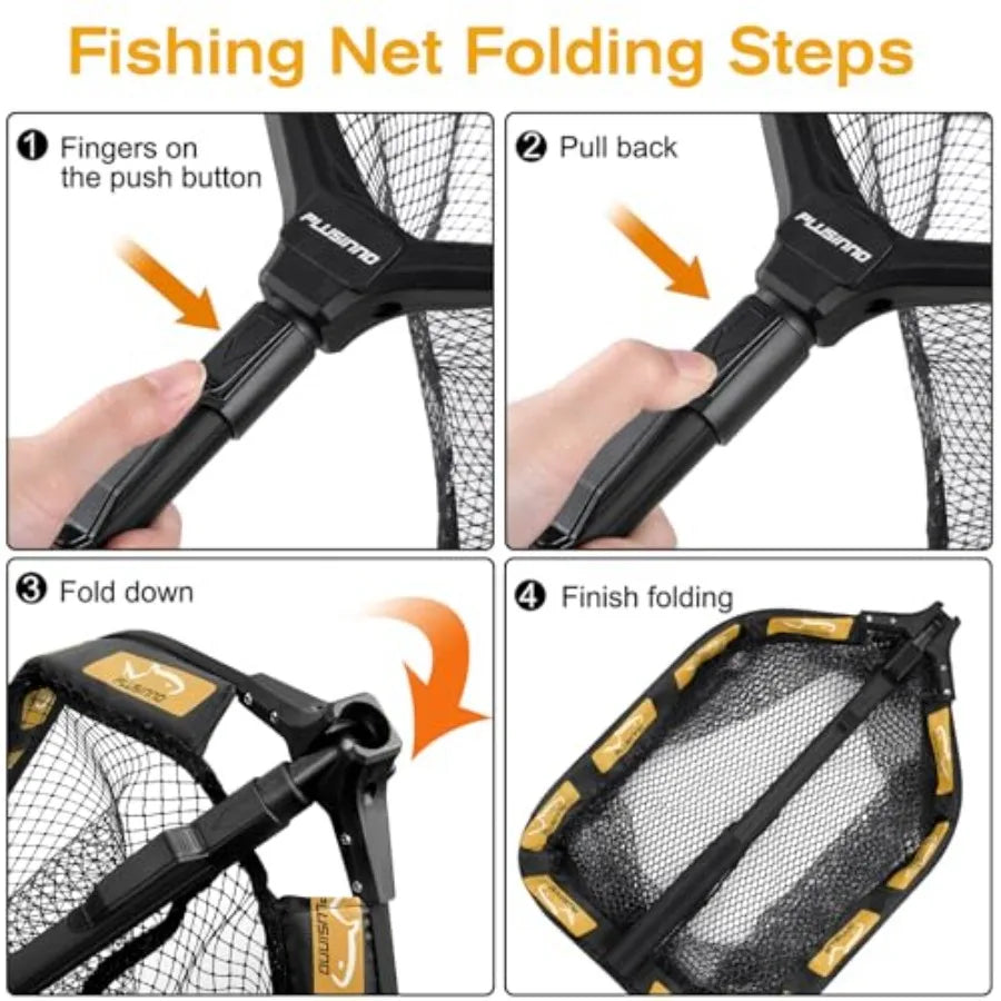 Floating Fishing Net for Steelhead, Salmon, Fly, Kayak, Catfish, Bass, Trout Fishing, Rubber Coated Foldable Landing Net with F