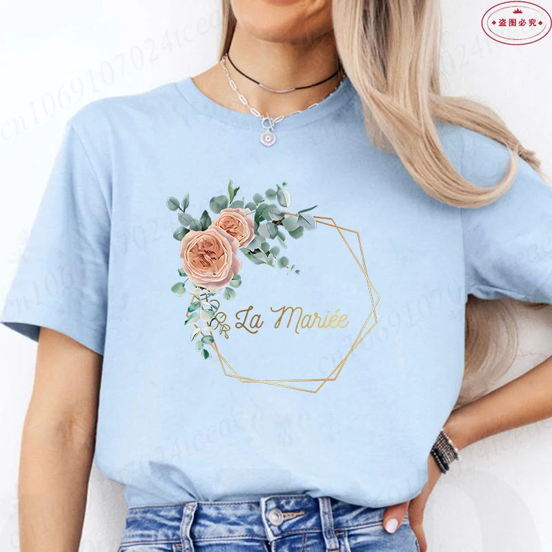 Team Bride Tshirt Bachelorette Bridal Wreath Wedding Party T-Shirts Evjf Future Bride Tees French Woman Single Farewell Tops