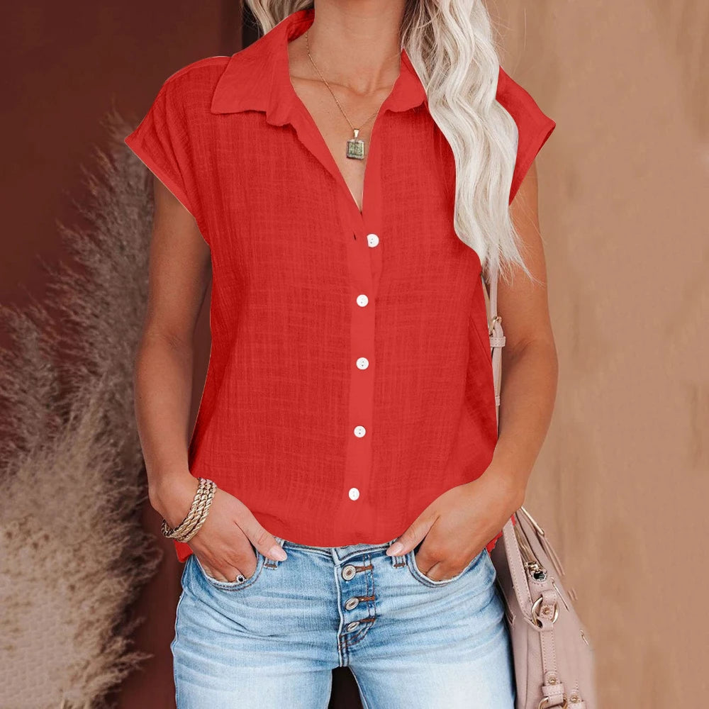 Summer Solid Cotton Linen Shirt Women's Clothing Casual Short Sleeve Tops Tee Ladies T-Shirts Blusas Thin Loose T Shirt Woman
