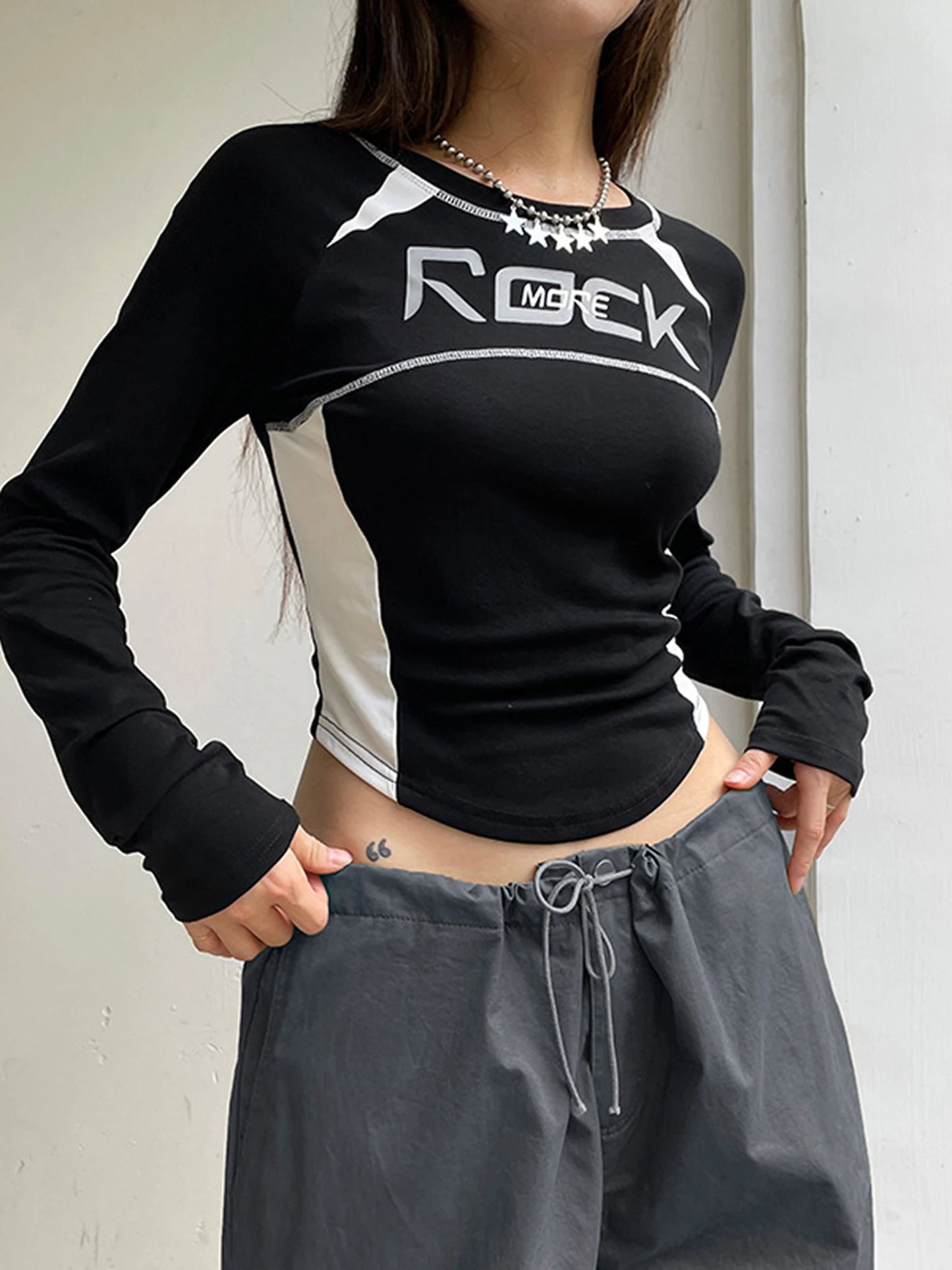 Women s Crew Neck Tops Fashion Letter Print Long Sleeve  Fit T-Shirt Casual Blouse Streetwear