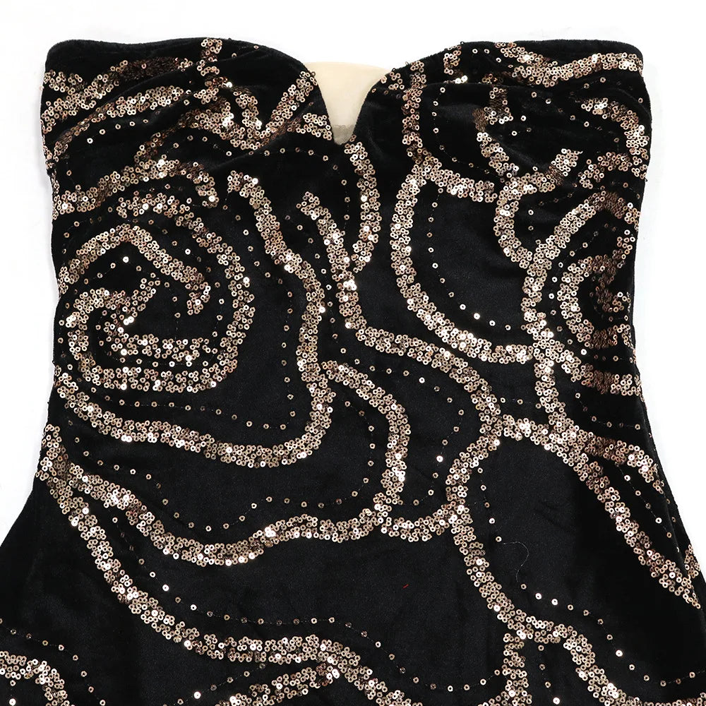 XTOCEAN Floral Sequined Strapless Maxi Dresses for Women Sleeveless Off the Shoulder Sexy Birthday Party Evening Long Dress 2025