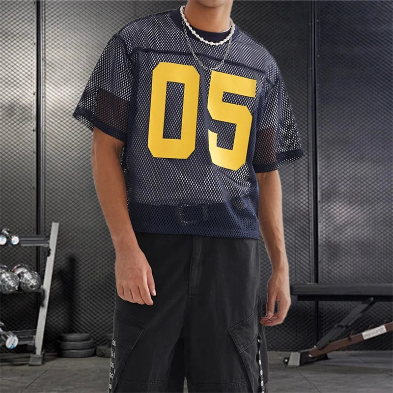 Men s Breathable Mesh Shirt with Bold Number Print Sheer Short Sleeves and Round Neckline - Perfect for Casual Streetwear and