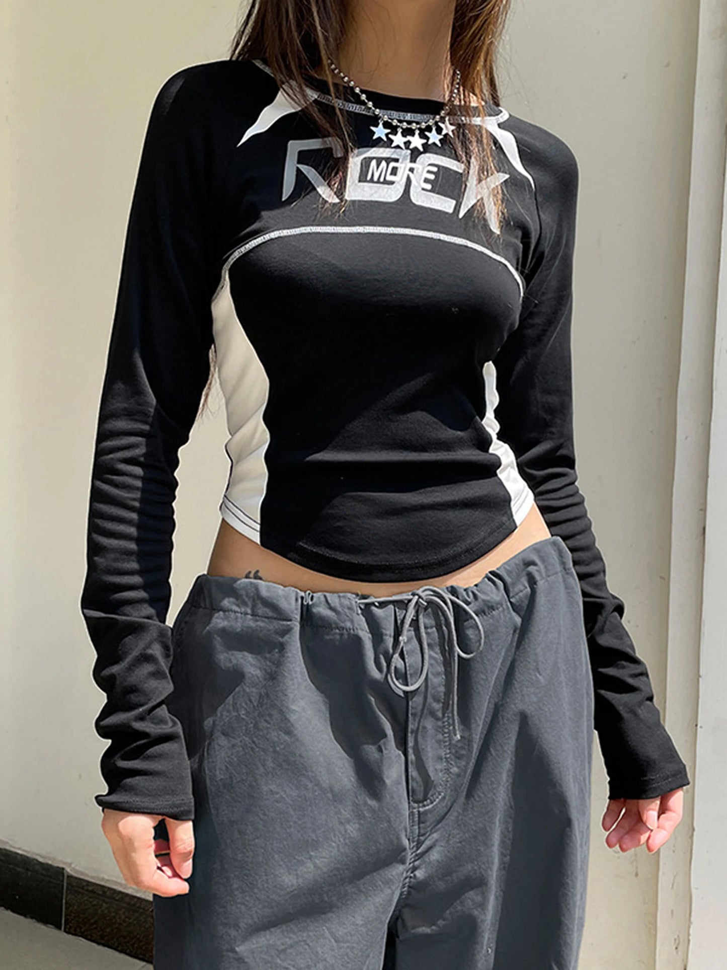 Women s Crew Neck Tops Fashion Letter Print Long Sleeve  Fit T-Shirt Casual Blouse Streetwear