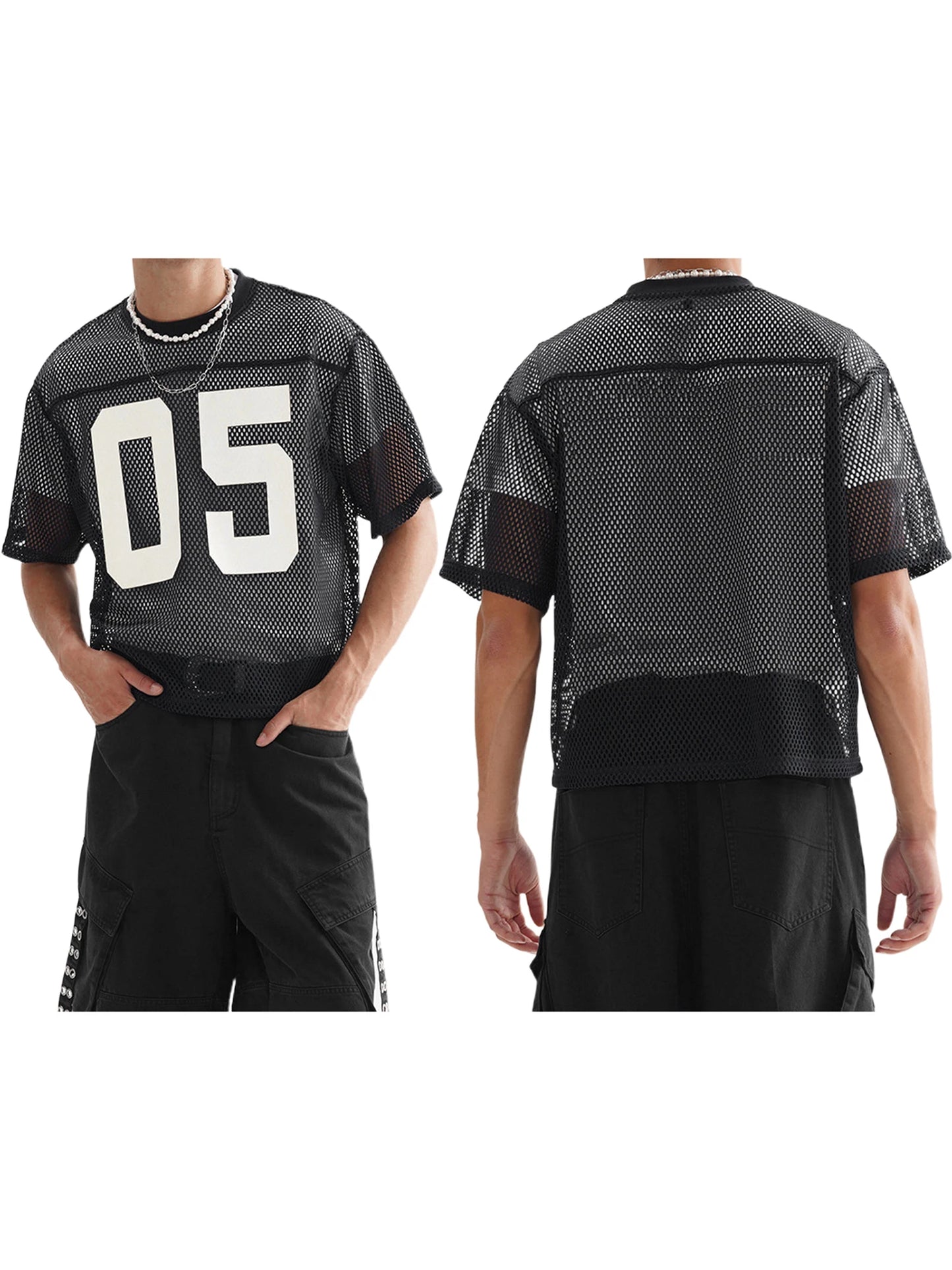 Men s Breathable Mesh Shirt with Bold Number Print Sheer Short Sleeves and Round Neckline - Perfect for Casual Streetwear and