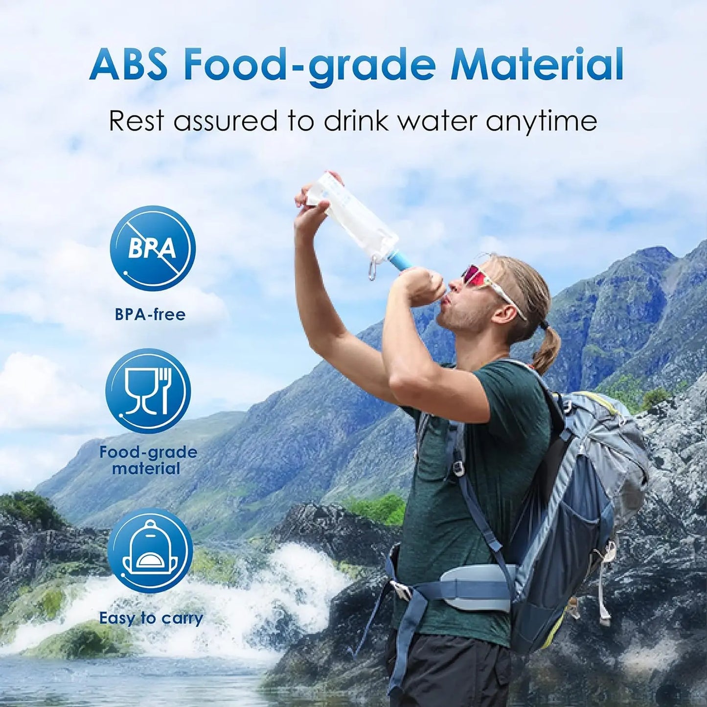 Waterdrop Water Filter Straw, Water Purifier Survival for Camping, Travel, Backpacking and Emergency Preparedness, 4 Pack