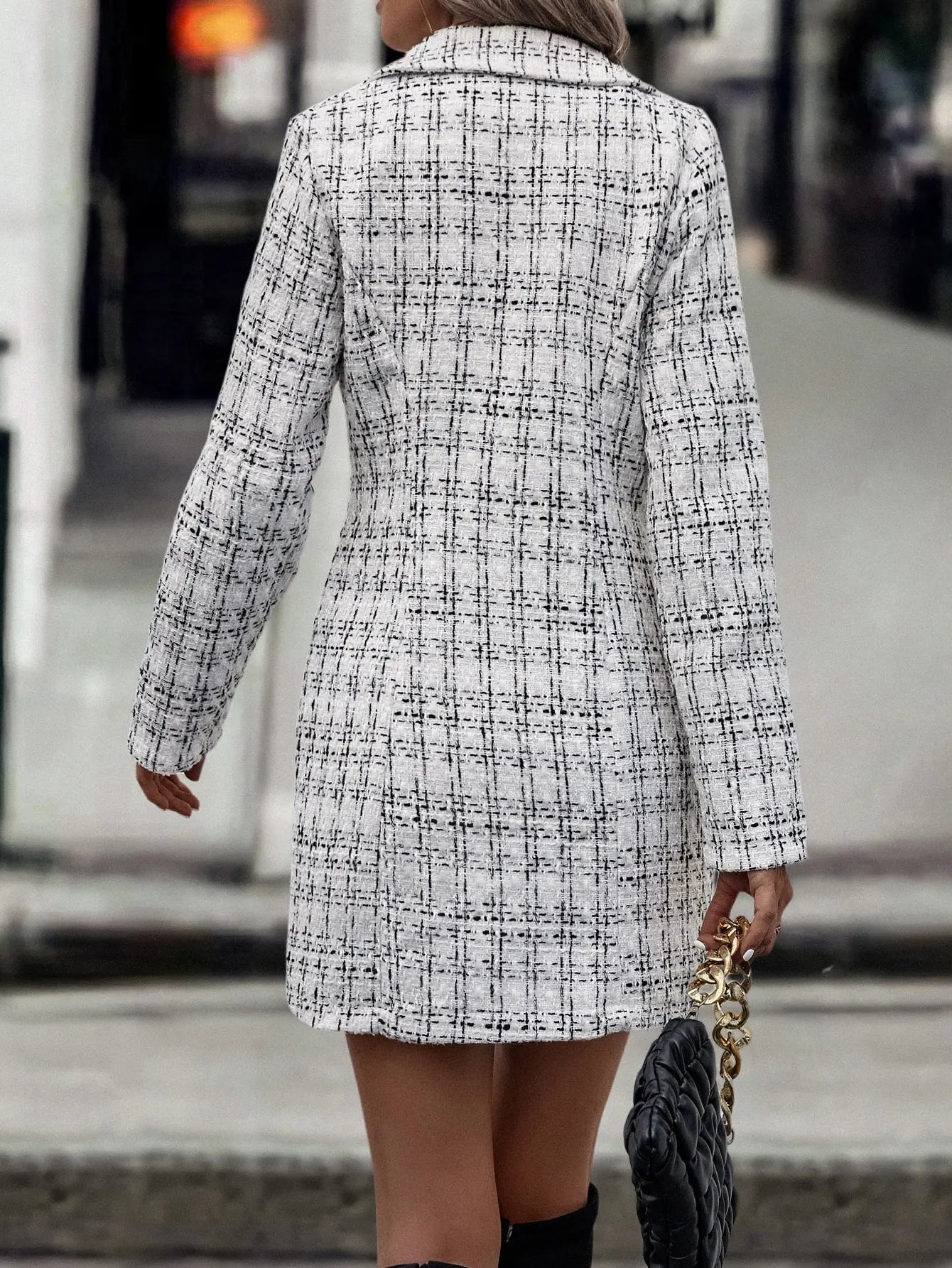 Plaid Pattern Double Breasted Tweed Overcoat Fall Winter Cloth For Women