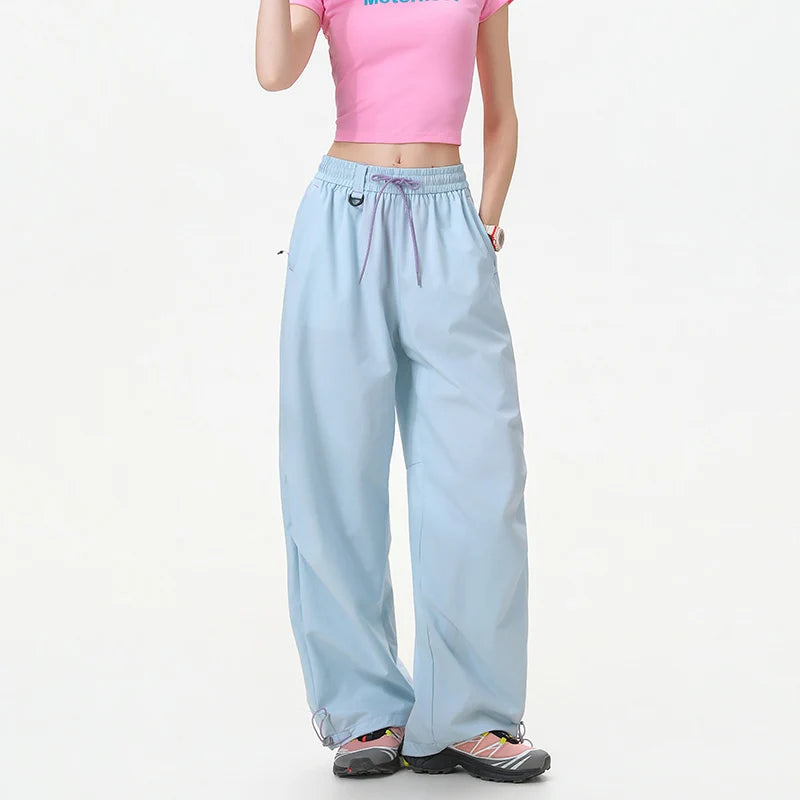 CHRLCK Women's Loose Cargo Pants Quick Drying Hiking Pants Waterproof Fishing Camping Cycling Trekking Trousers Summer