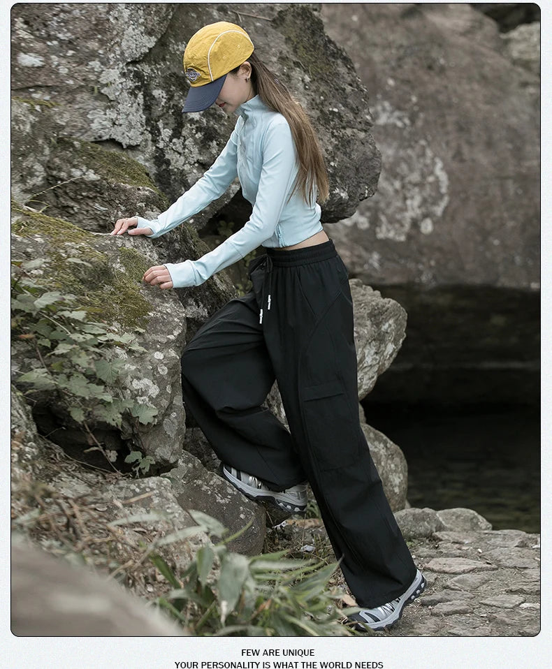 Women's Trendy Street Style Cargo Pants Fashion Oversized Pocket High Waist Baggy Pant Women Hip Hop Straight New Trousers Pink
