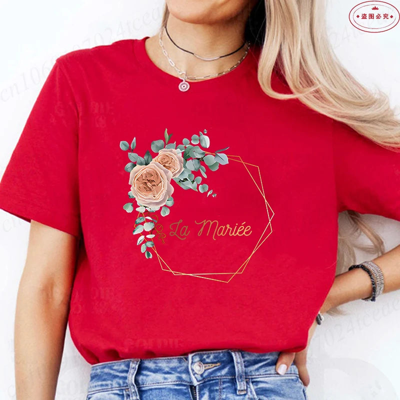 Team Bride Tshirt Bachelorette Bridal Wreath Wedding Party T-Shirts Evjf Future Bride Tees French Woman Single Farewell Tops