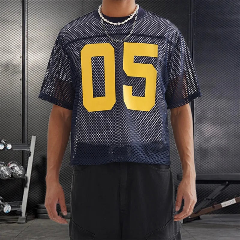 Men s Breathable Mesh Shirt with Bold Number Print Sheer Short Sleeves and Round Neckline - Perfect for Casual Streetwear and
