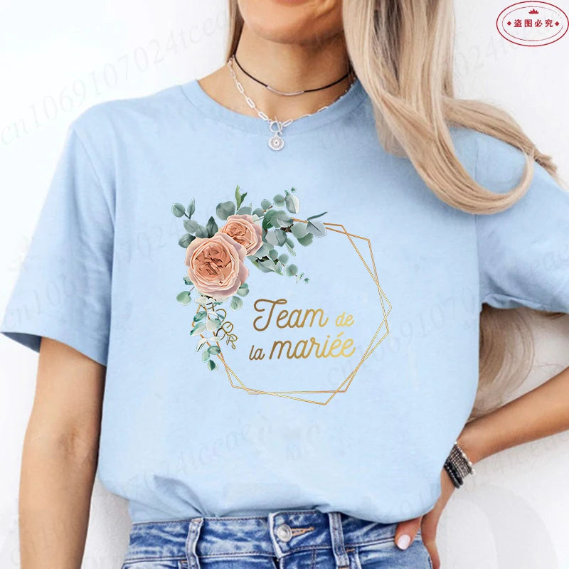 Team Bride Tshirt Bachelorette Bridal Wreath Wedding Party T-Shirts Evjf Future Bride Tees French Woman Single Farewell Tops