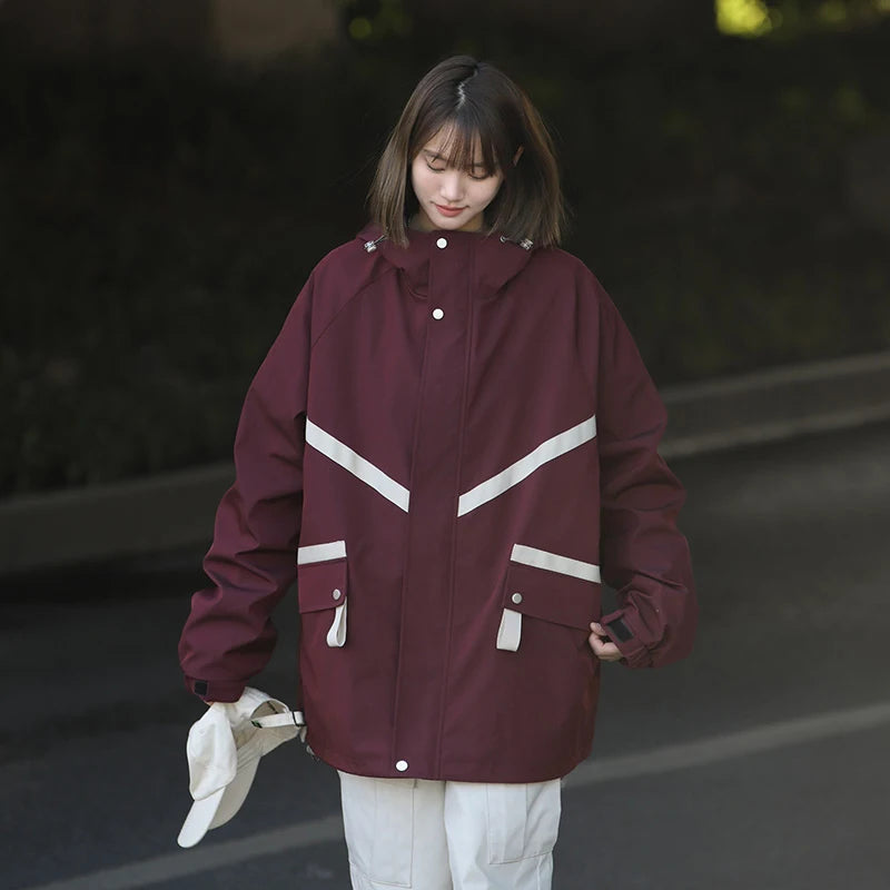 Women's Waterproof Hiking Jacket Windproof Running Coat Outdoor Camping Fishing Trekking Hunting Coat Fashion Hooded Windbreaker