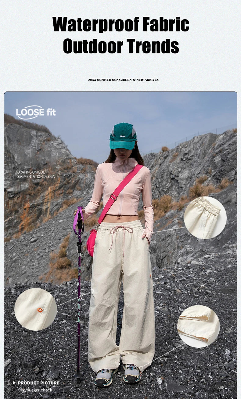 Women's Outdoor Drawstring Pants Spring Summer Trendy Mountaineering Waterproof  Casual Pants Women Paratrooper Jogging Pants