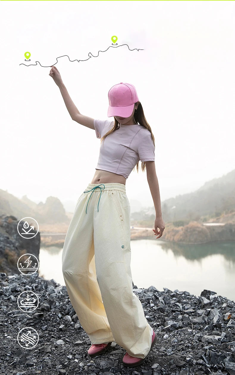 Women's Outdoor Drawstring Pants Spring Summer Trendy Mountaineering Waterproof  Casual Pants Women Paratrooper Jogging Pants