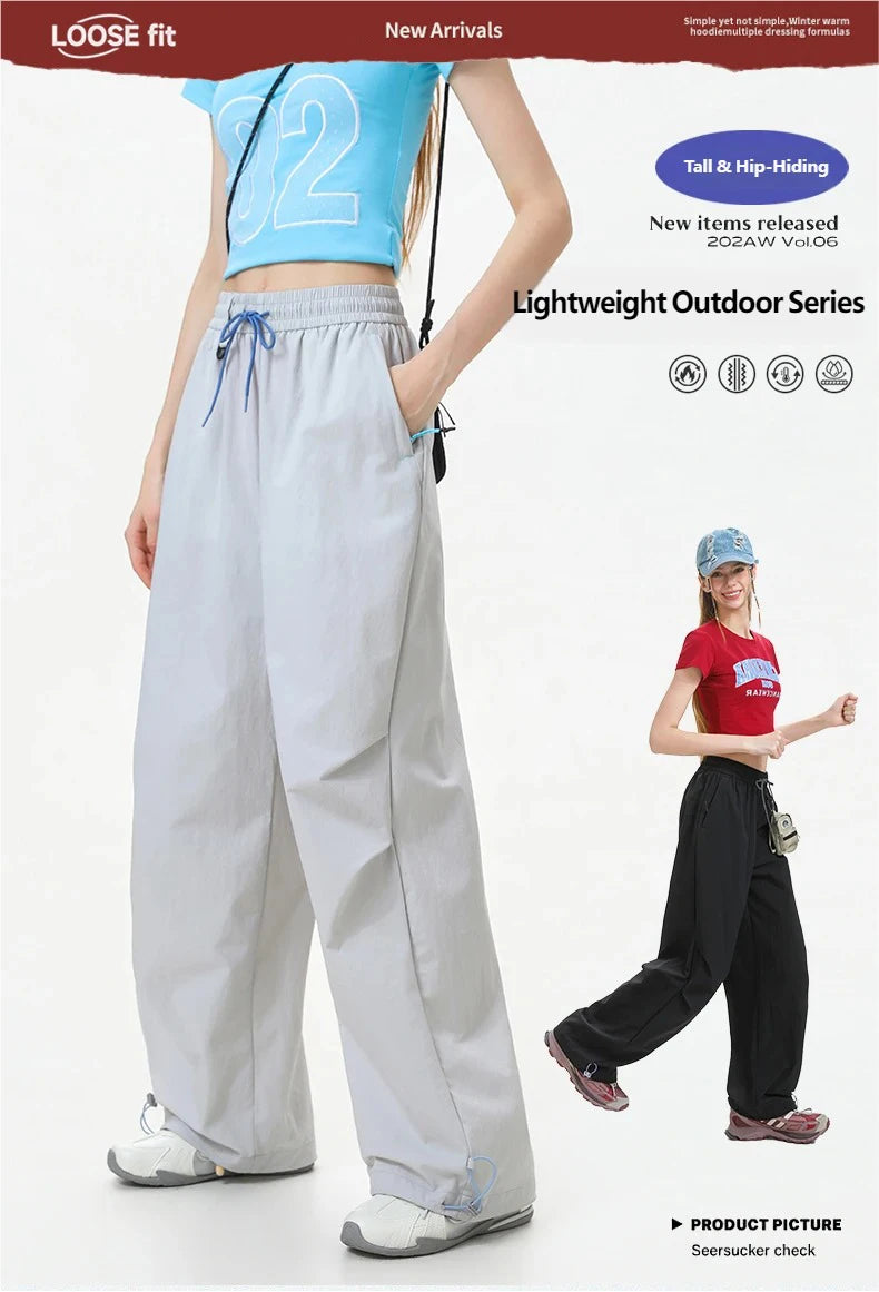 CHRLCK Women's Loose Cargo Pants Quick Drying Hiking Pants Waterproof Fishing Camping Cycling Trekking Trousers Summer