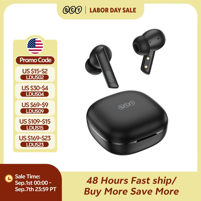 QCY HT05 ANC Wireless Earphone 40dB Noise Cancelling Bluetooth 5.2 Headphone 6 Mic ENC HD Call TWS Earbuds Transparency Mode