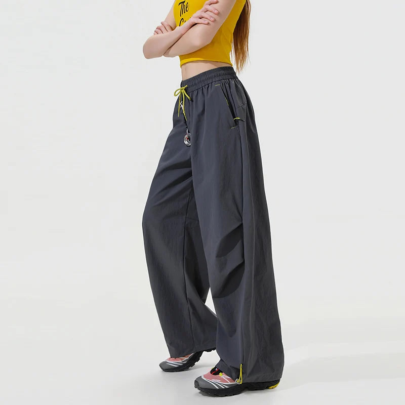 CHRLCK Women's Loose Cargo Pants Quick Drying Hiking Pants Waterproof Fishing Camping Cycling Trekking Trousers Summer