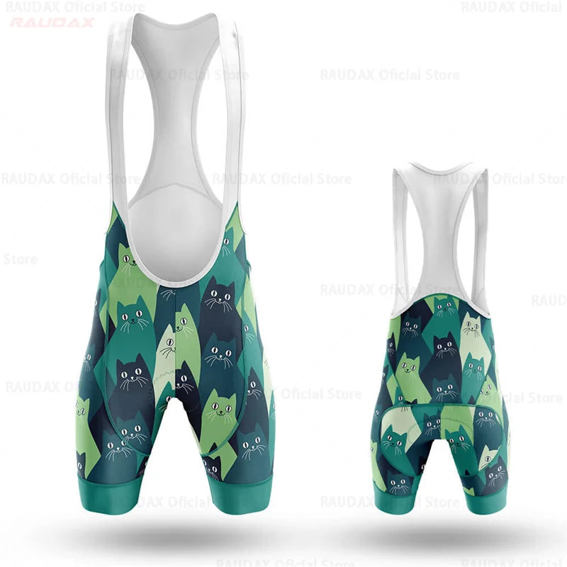2023 Men's Cycling Clothes Funny Cartoon Cat Summer Short Sleeve Cycling Jersey Set Breathable Quick Dry Sportswear Bike Uniform