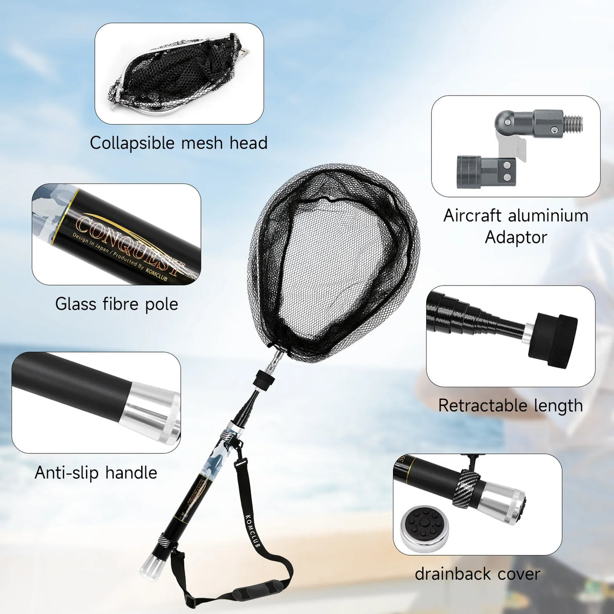 SANLIKE Folding Fishing Net Telescopic Handle with Adapter Fishing Net Set Rubber Coated Landing Net Catch Release Fishing Tools