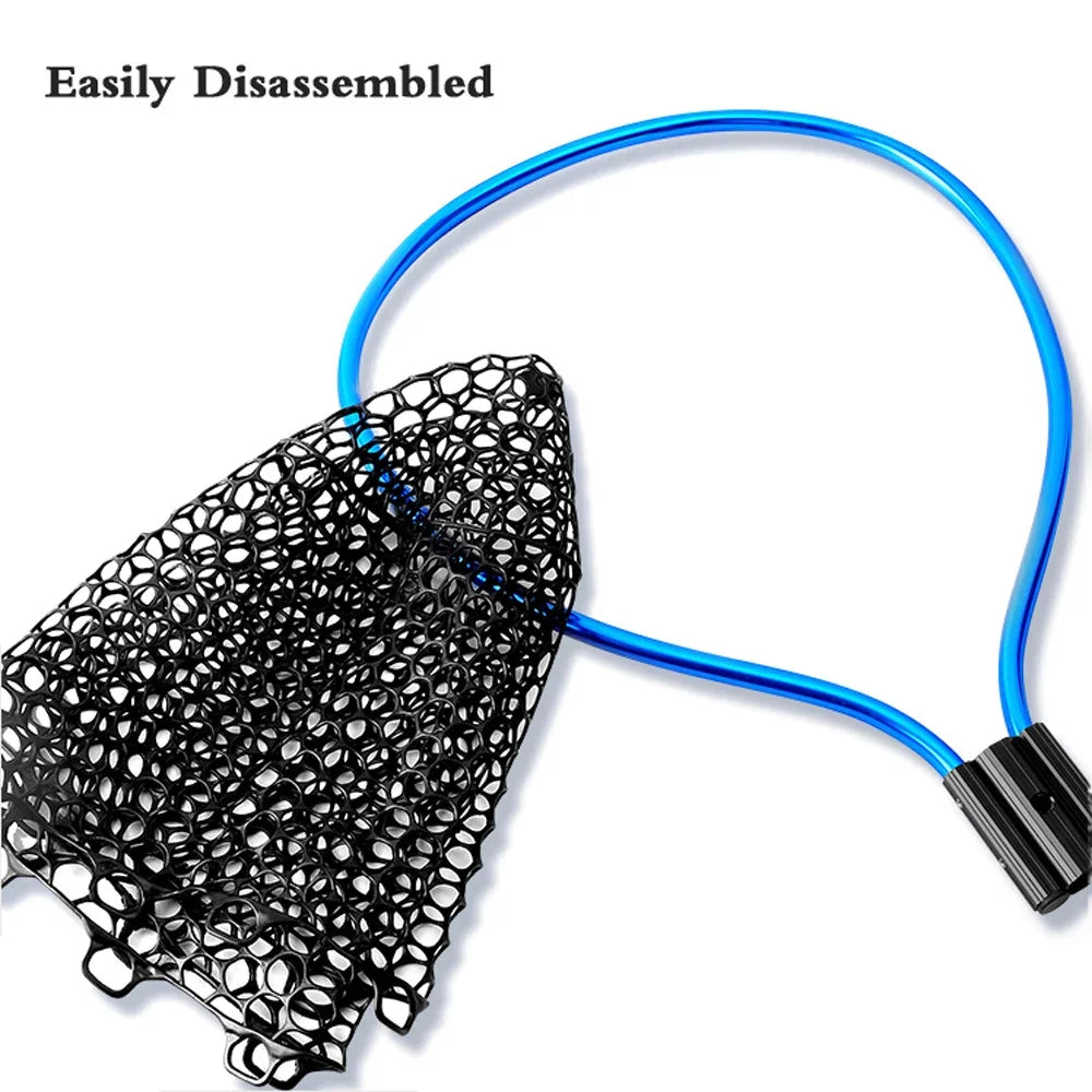 Foldable Fishing Landing Net with Long Handle for Bass Crappie Boat Saltwater Freshwater Quick Dry Rubber Mesh for Big Fish