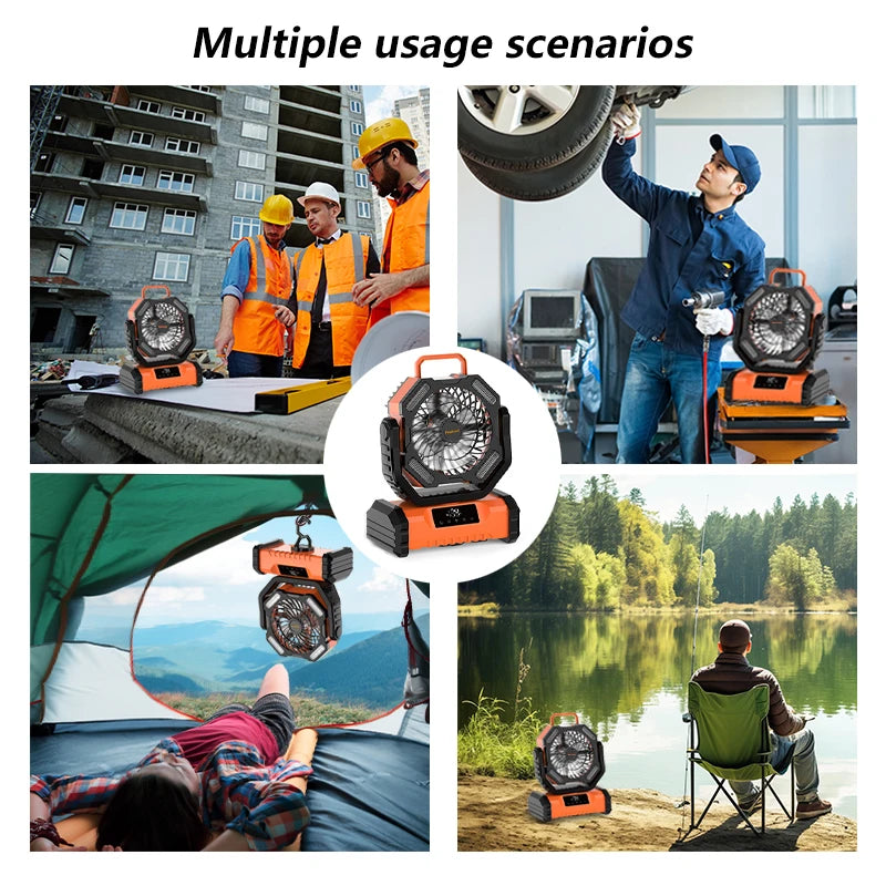 2025 New 20000mAh Portable LED Camping Fan with Touch Control, 5-Speed USB Rechargeable, Long Battery Life, Camping Accessories