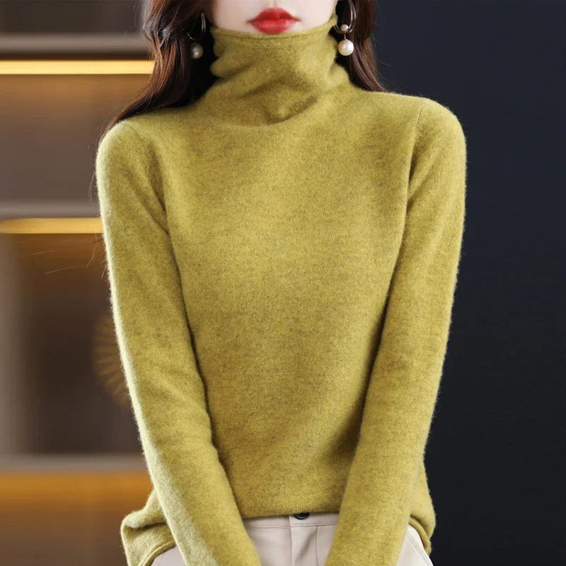 100%Merino Pure Wool Sweater Women's AutumnWinter Long Sleeve High Neck Pullover Warm High Quality Solid Color Basic Knit Jumper