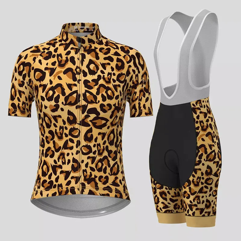 Women's Cycling Clothing Gradient Leopard Print Summer Cycling Jersey Set Women Breathable Short Sleeves Mountain Bike Clothes