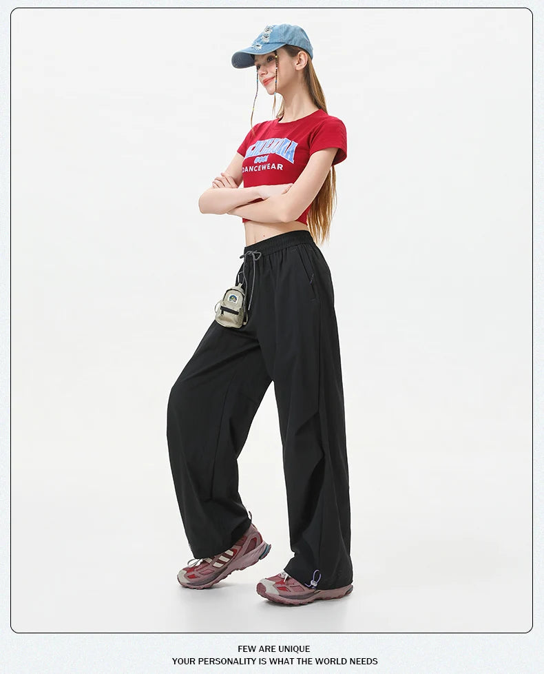 CHRLCK Women's Loose Cargo Pants Quick Drying Hiking Pants Waterproof Fishing Camping Cycling Trekking Trousers Summer